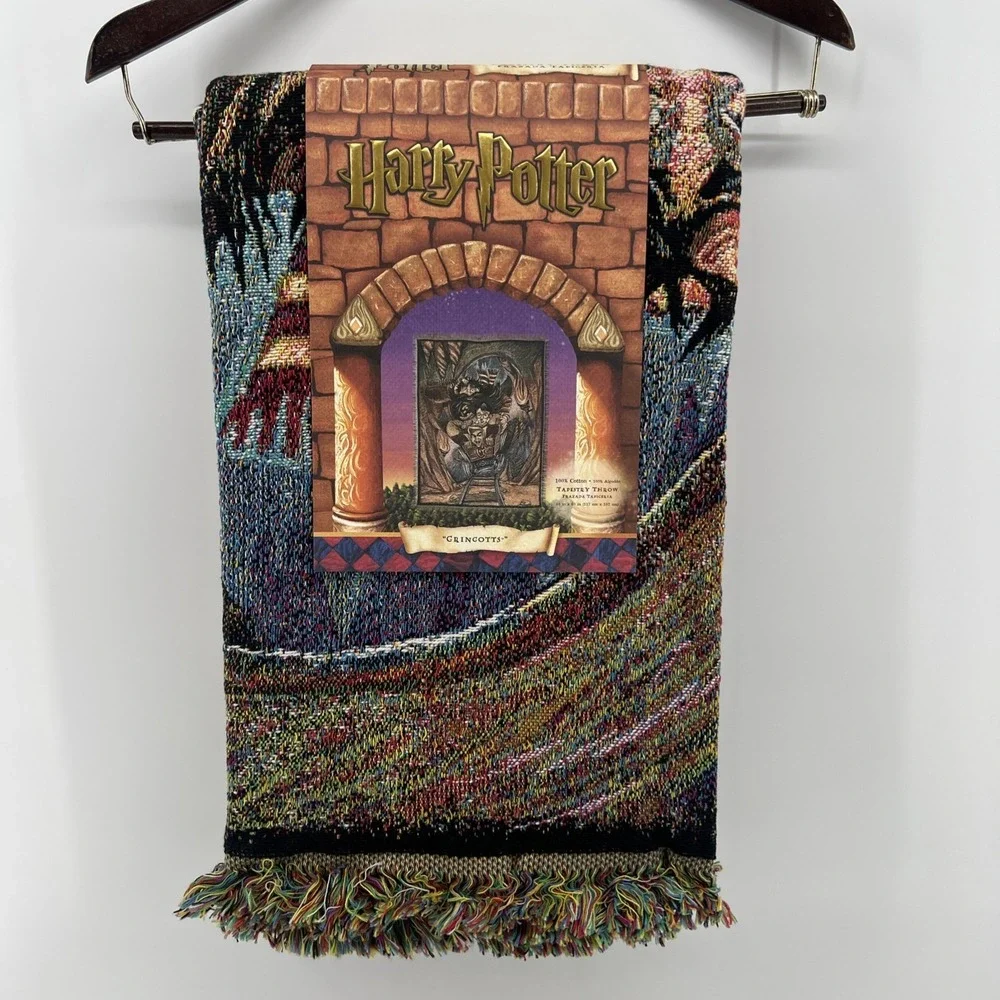 Rare Vintage 2000 Harry Potter Pre-Movie Gringotts Woven Tapestry Throw Blanket